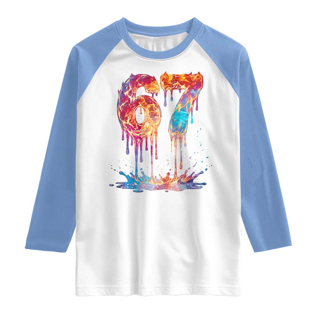 Burning Six Seven Raglan Shirt Drip Fire Flame Meme TS12 White Carolina Blue Print Your Wear