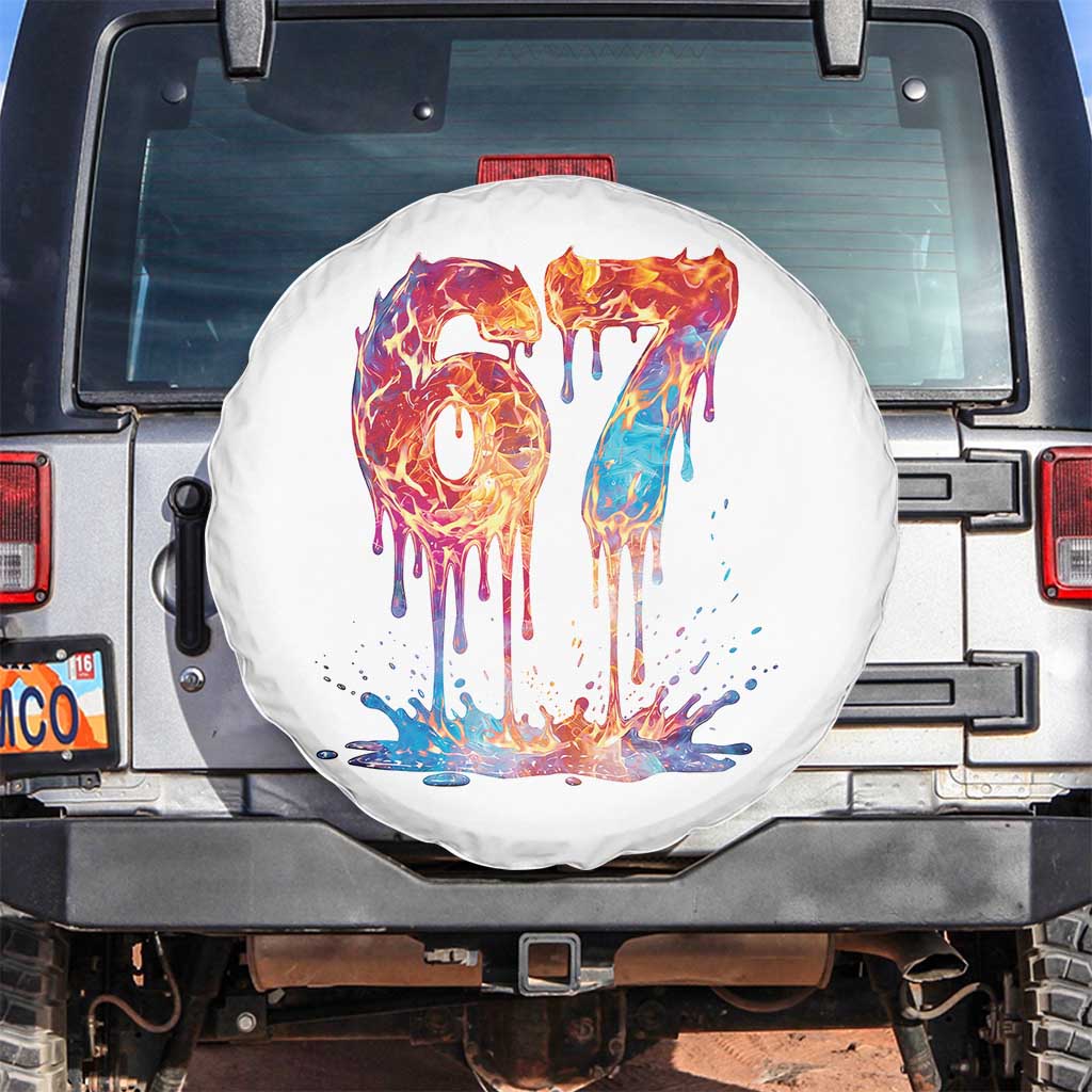 Burning Six Seven Spare Tire Cover Drip Fire Flame Meme TS12 No hole White Print Your Wear