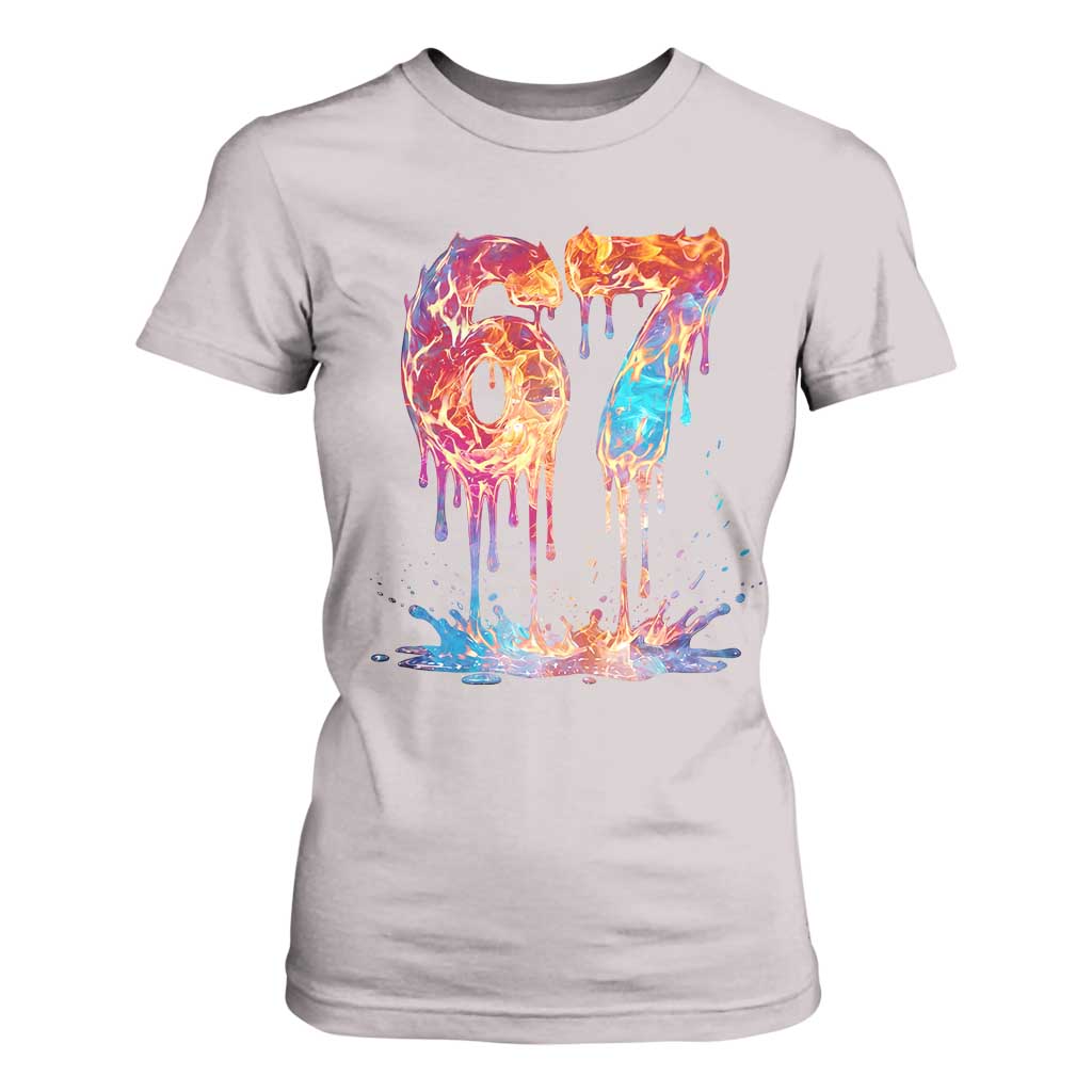 Burning Six Seven T Shirt For Women Drip Fire Flame Meme TS12 Ice Gray Print Your Wear
