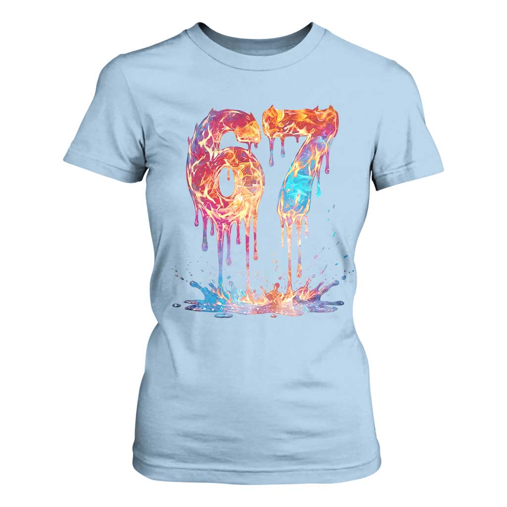 Burning Six Seven T Shirt For Women Drip Fire Flame Meme TS12 Light Blue Print Your Wear
