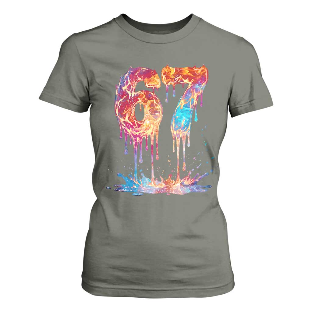 Burning Six Seven T Shirt For Women Drip Fire Flame Meme TS12 Military Green Print Your Wear