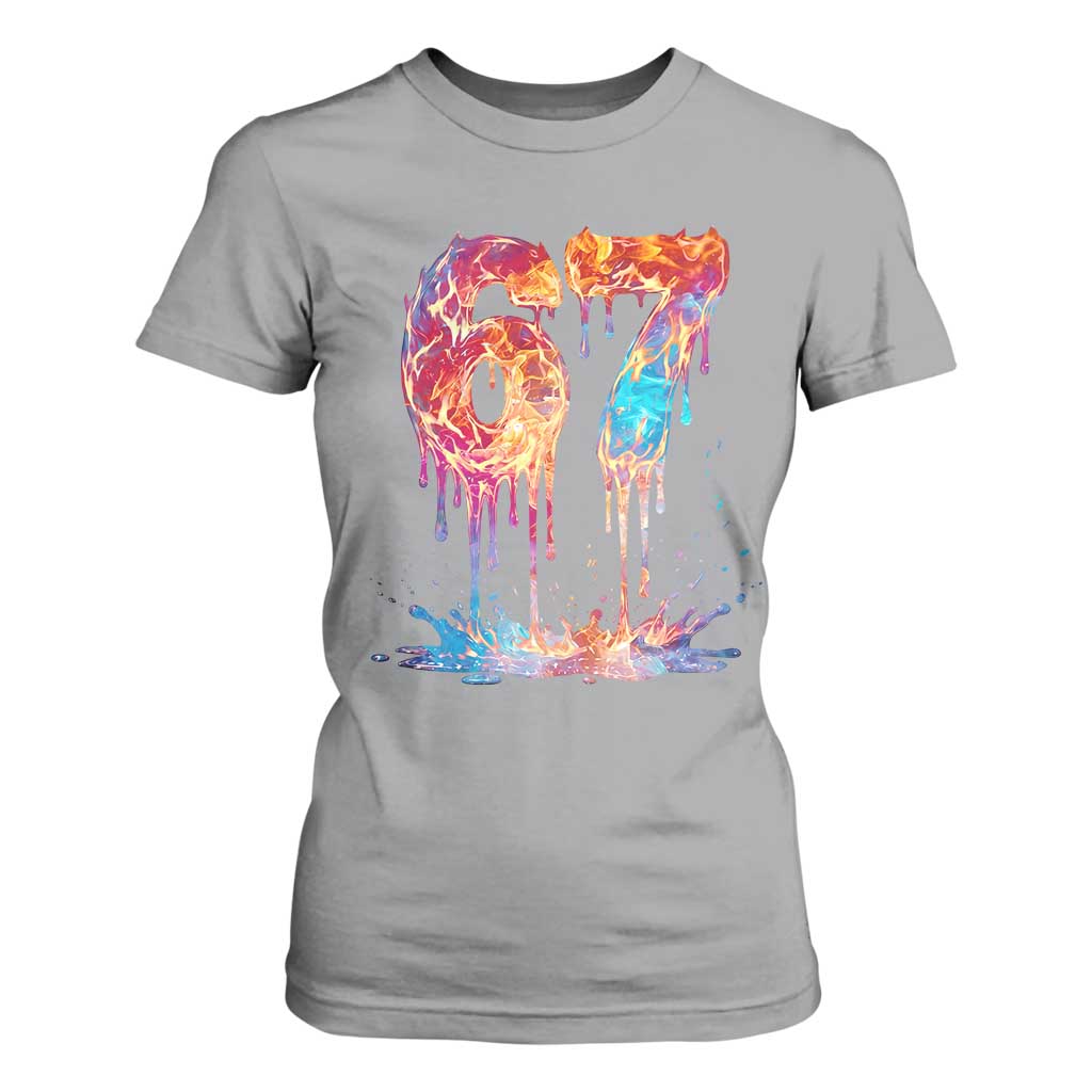 Burning Six Seven T Shirt For Women Drip Fire Flame Meme TS12 Sport Gray Print Your Wear