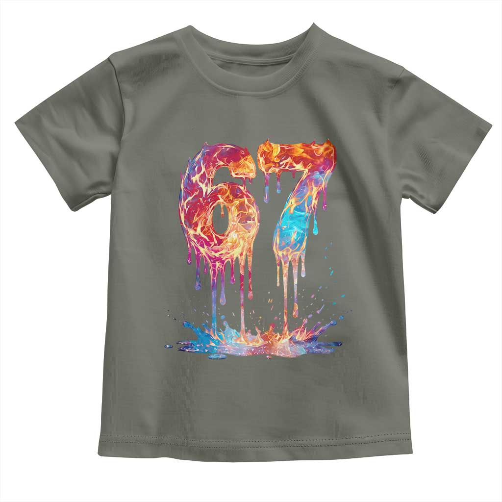 Burning Six Seven Toddler T Shirt Drip Fire Flame Meme TS12 Military Green Print Your Wear