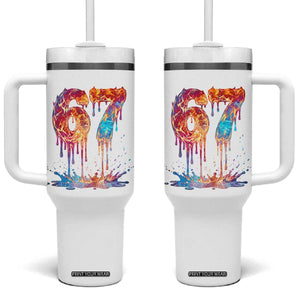 Burning Six Seven Tumbler With Handle Drip Fire Flame Meme TS12 One Size: 40 oz White Print Your Wear