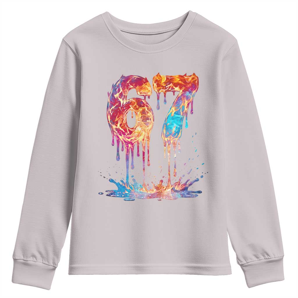 Burning Six Seven Youth Sweatshirt Drip Fire Flame Meme TS12 Ice Gray Print Your Wear