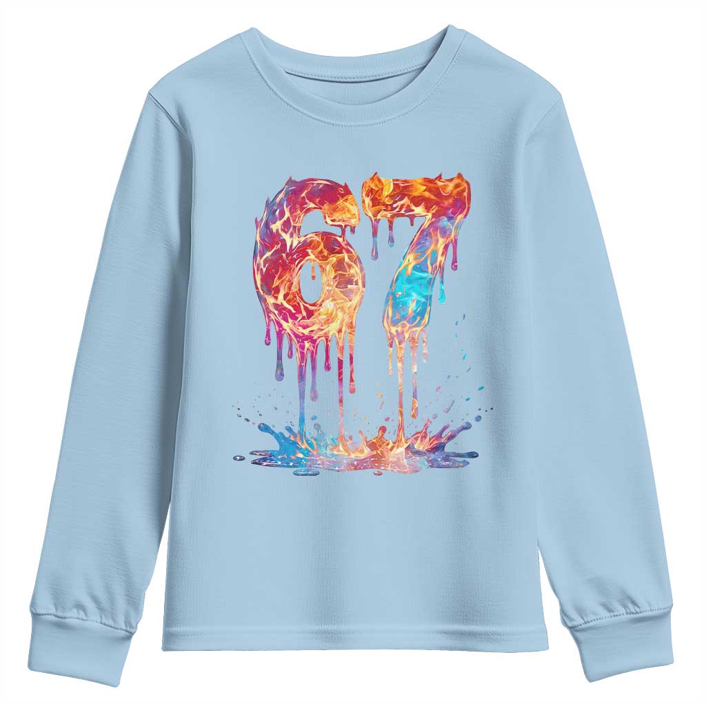Burning Six Seven Youth Sweatshirt Drip Fire Flame Meme TS12 Light Blue Print Your Wear