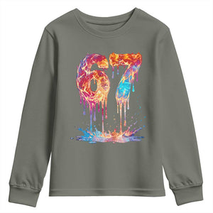 Burning Six Seven Youth Sweatshirt Drip Fire Flame Meme TS12 Military Green Print Your Wear