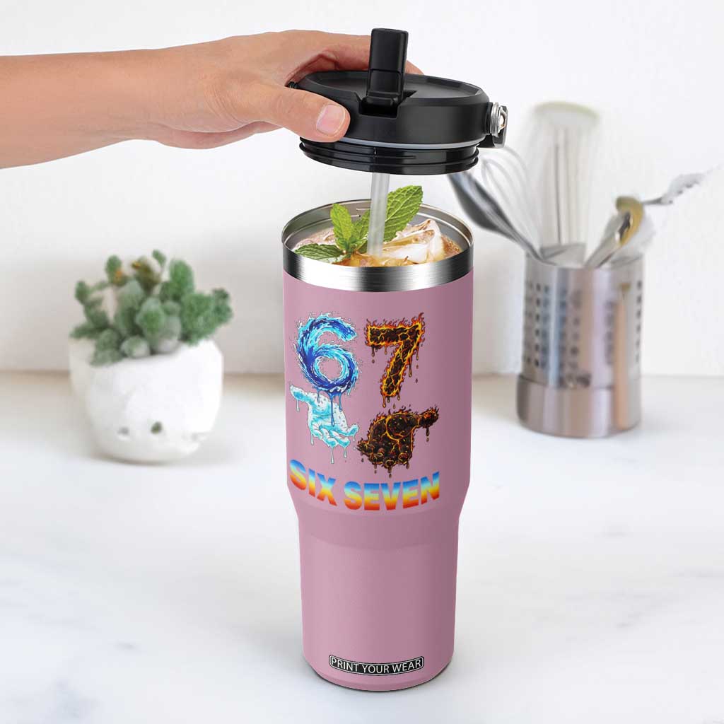 Water Fire Element Six Seven Flip Straw Tumbler Trendy Meme Gift TS12 One Size: 30 oz Light Pink Print Your Wear