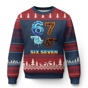 Water Fire Element Six Seven Ugly Christmas Sweater Trendy Meme Gift TS12 Navy Red Print Your Wear