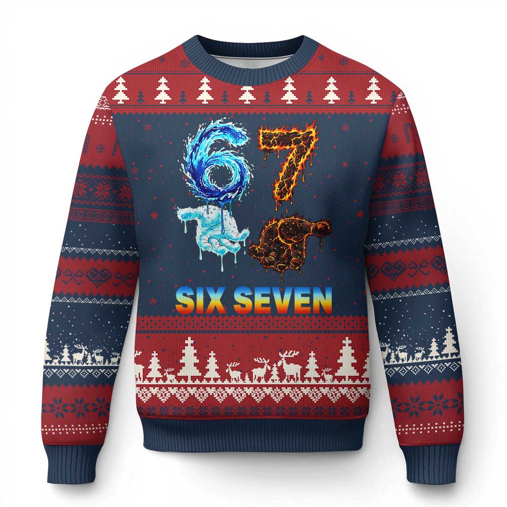 Water Fire Element Six Seven Ugly Christmas Sweater Trendy Meme Gift TS12 Navy Red Print Your Wear