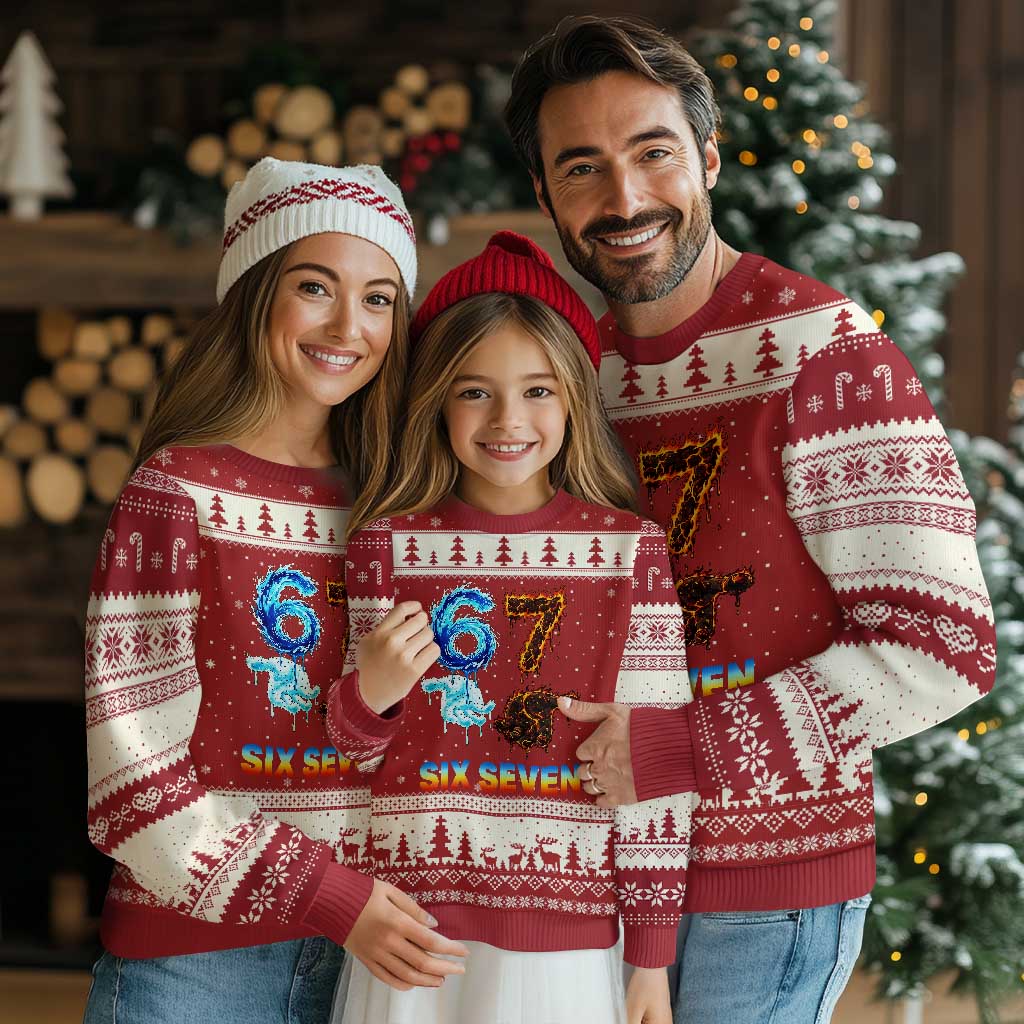 Water Fire Element Six Seven Ugly Christmas Sweater Trendy Meme Gift TS12 Red Beige Print Your Wear