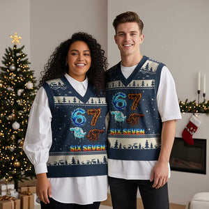 Water Fire Element Six Seven V-Neck Knit Sweater Vest Trendy Meme Gift TS12 Navy Beige Print Your Wear