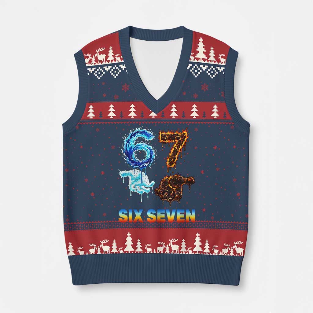 Water Fire Element Six Seven V-Neck Knit Sweater Vest Trendy Meme Gift TS12 Navy Red Print Your Wear