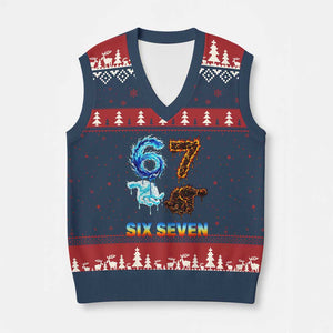 Water Fire Element Six Seven V-Neck Knit Sweater Vest Trendy Meme Gift TS12 Navy Red Print Your Wear