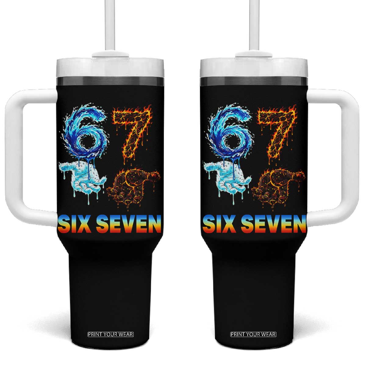 Water Fire Element Six Seven Tumbler With Handle Trendy Meme Gift TS12 One Size: 40 oz Black Print Your Wear
