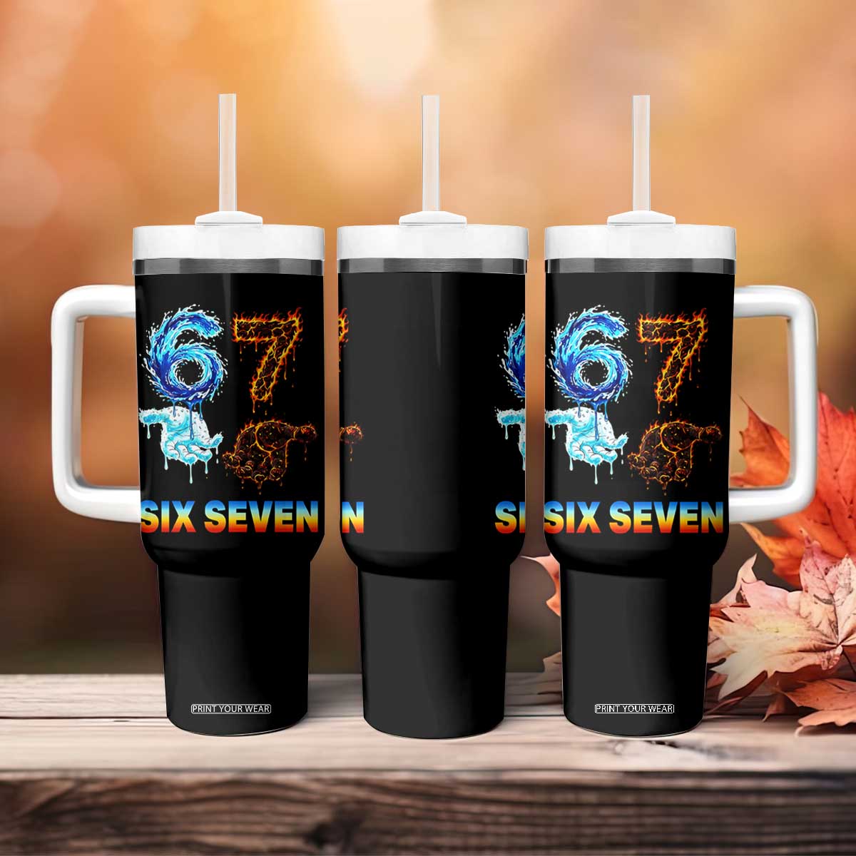 Water Fire Element Six Seven Tumbler With Handle Trendy Meme Gift TS12 Print Your Wear