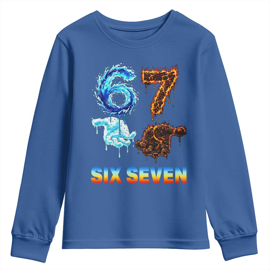 Water Fire Element Six Seven Youth Sweatshirt Trendy Meme Gift TS12 Royal Blue Print Your Wear
