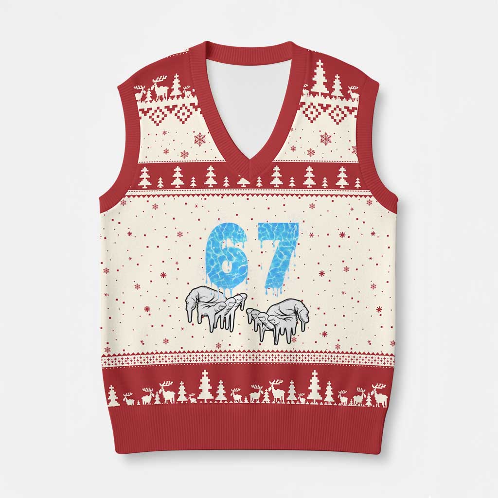 Ocean Water Wave Effect Printed V-Neck Knit Sweater Vest Six Seven Meme TS12 Beige Red Print Your Wear