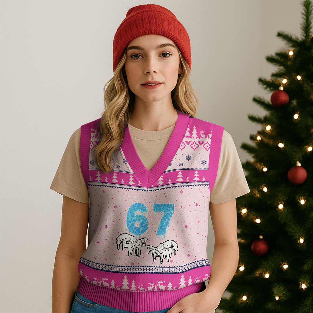 Ocean Water Wave Effect Printed V-Neck Knit Sweater Vest Six Seven Meme TS12 Hot Pink Print Your Wear