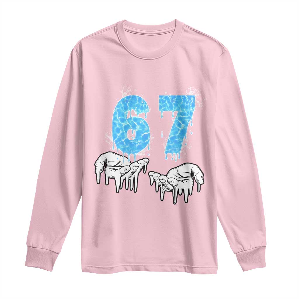 Ocean Water Wave Effect Printed Long Sleeve Shirt Six Seven Meme TS12 Light Pink Print Your Wear