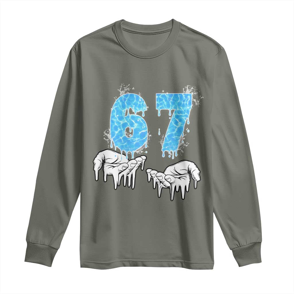 Ocean Water Wave Effect Printed Long Sleeve Shirt Six Seven Meme TS12 Military Green Print Your Wear