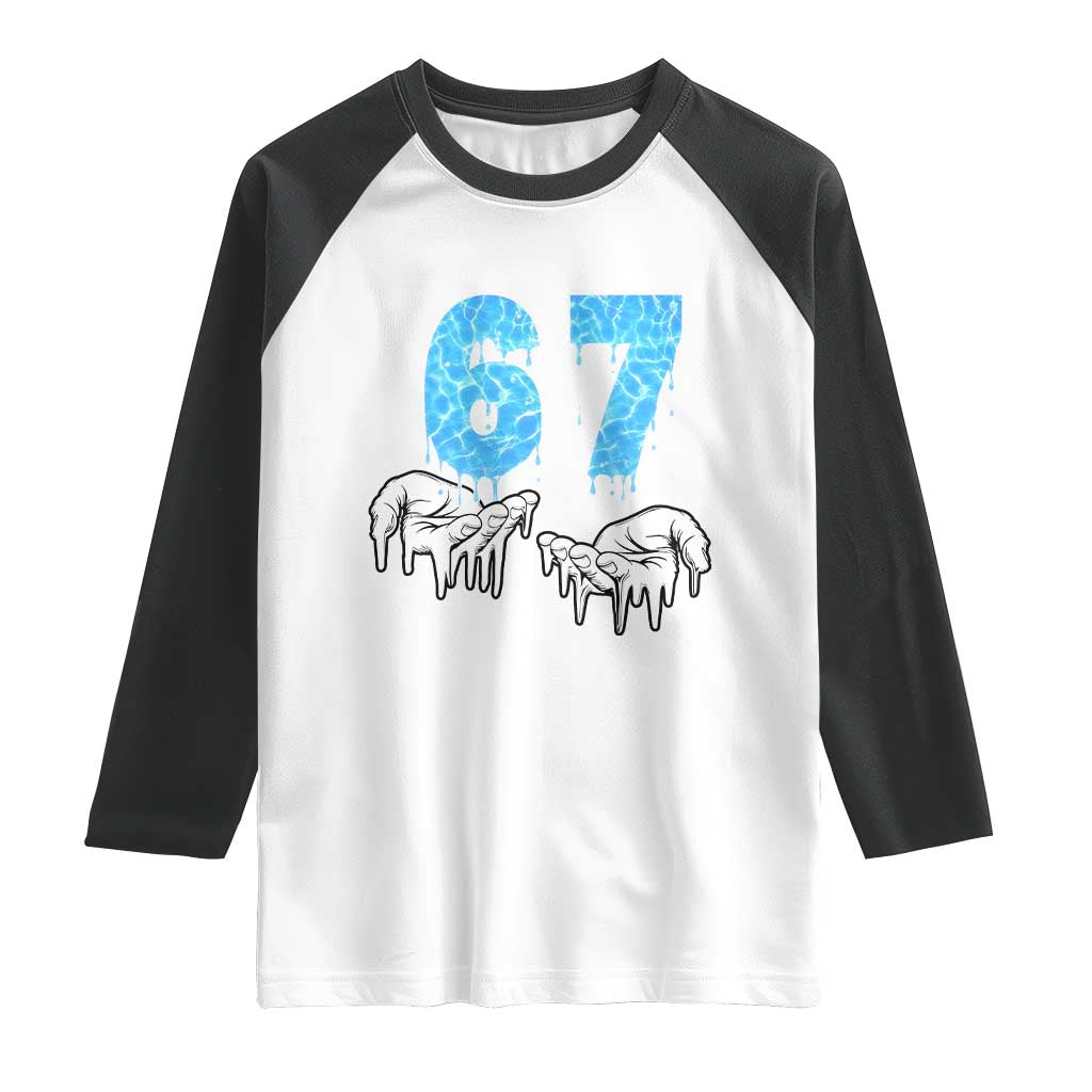 Ocean Water Wave Effect Printed Raglan Shirt Six Seven Meme TS12 White Black Print Your Wear