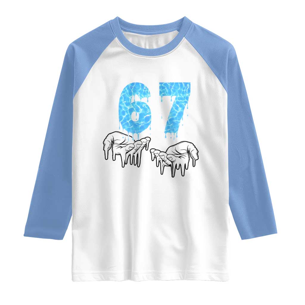 Ocean Water Wave Effect Printed Raglan Shirt Six Seven Meme TS12 White Carolina Blue Print Your Wear
