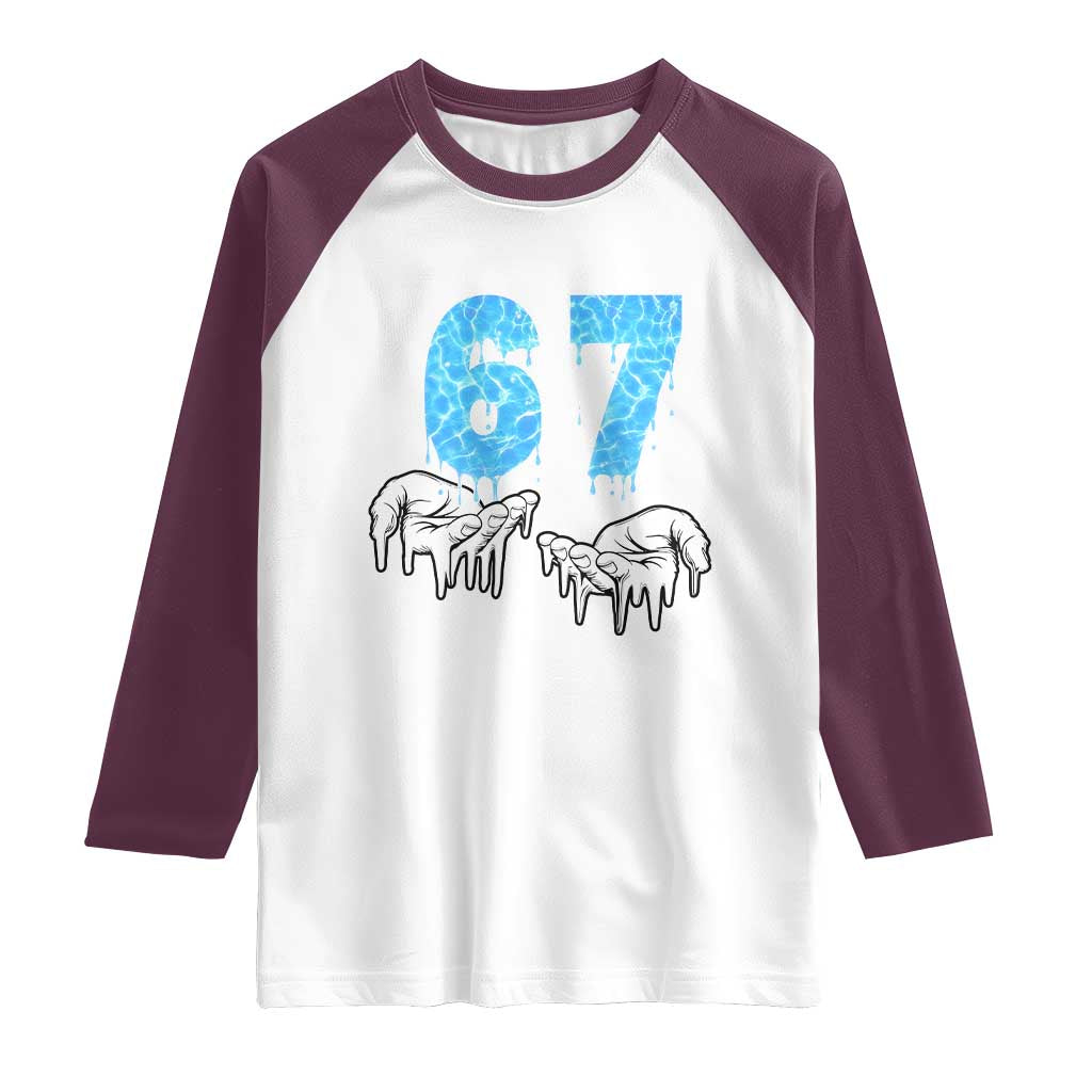 Ocean Water Wave Effect Printed Raglan Shirt Six Seven Meme TS12 White Maroon Print Your Wear