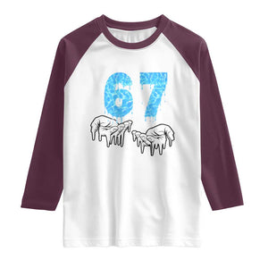 Ocean Water Wave Effect Printed Raglan Shirt Six Seven Meme TS12 White Maroon Print Your Wear