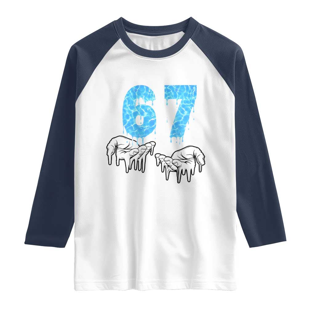 Ocean Water Wave Effect Printed Raglan Shirt Six Seven Meme TS12 White Navy Print Your Wear