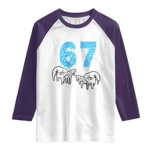 Ocean Water Wave Effect Printed Raglan Shirt Six Seven Meme TS12 White Purple Print Your Wear