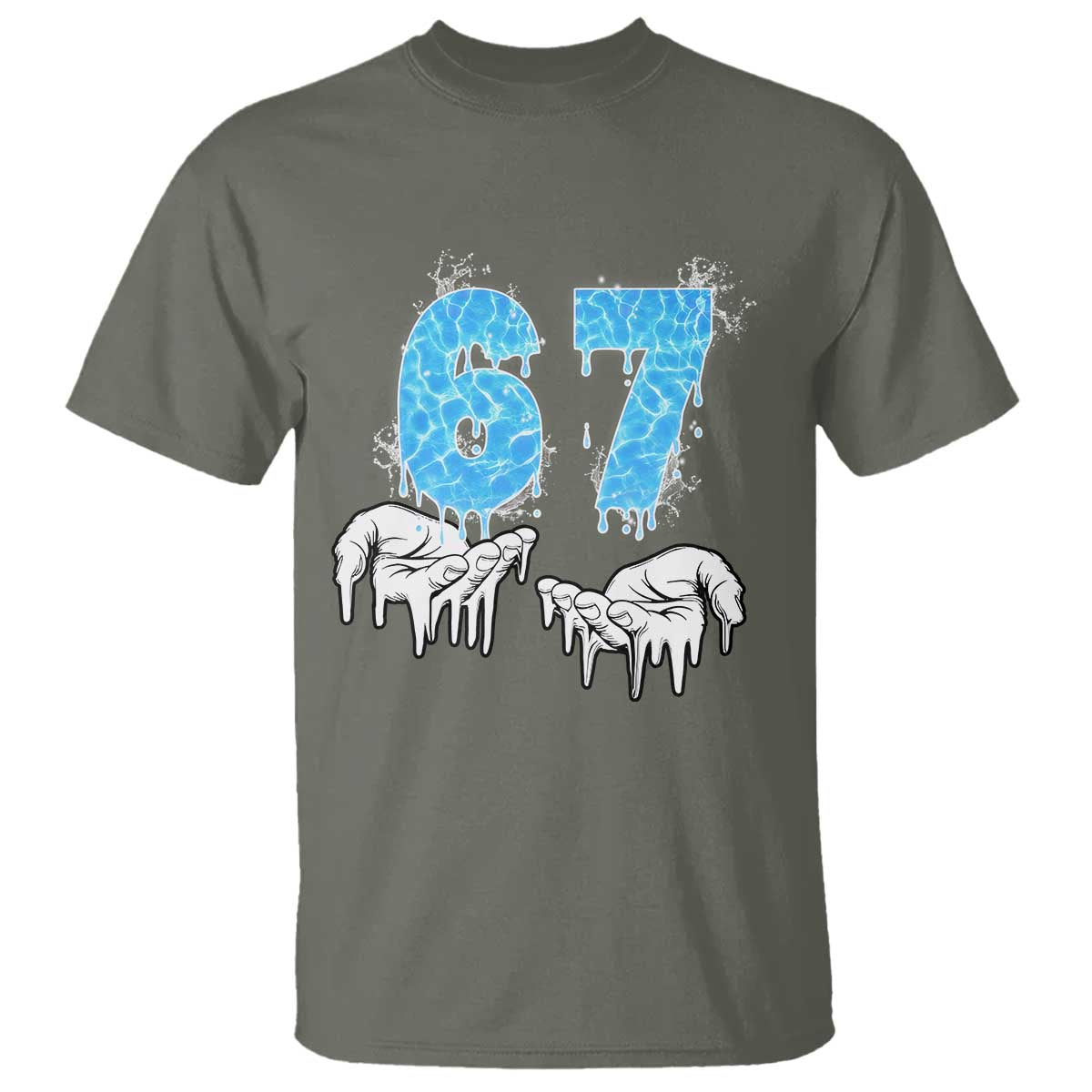 Ocean Water Wave Effect Printed T Shirt Six Seven Meme TS12 Military Green Print Your Wear