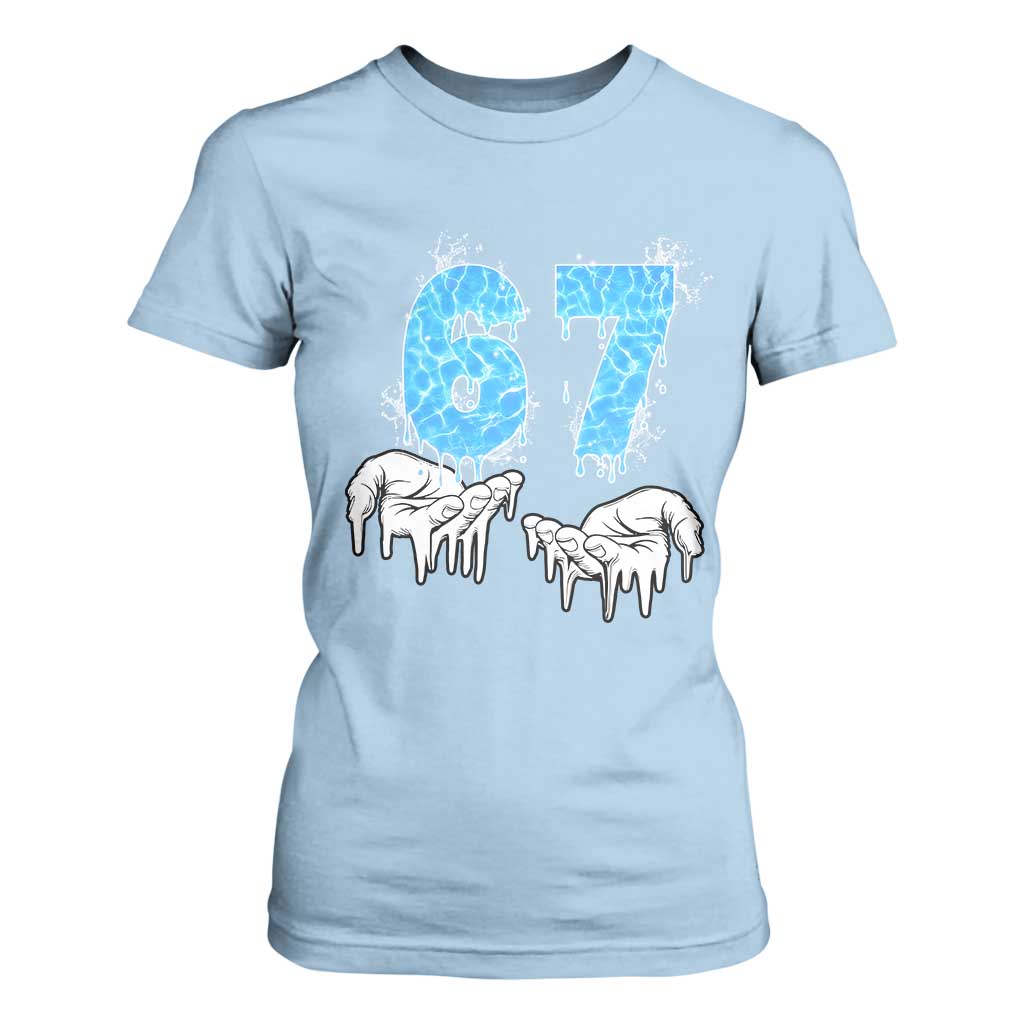 Ocean Water Wave Effect Printed T Shirt For Women Six Seven Meme TS12 Light Blue Print Your Wear