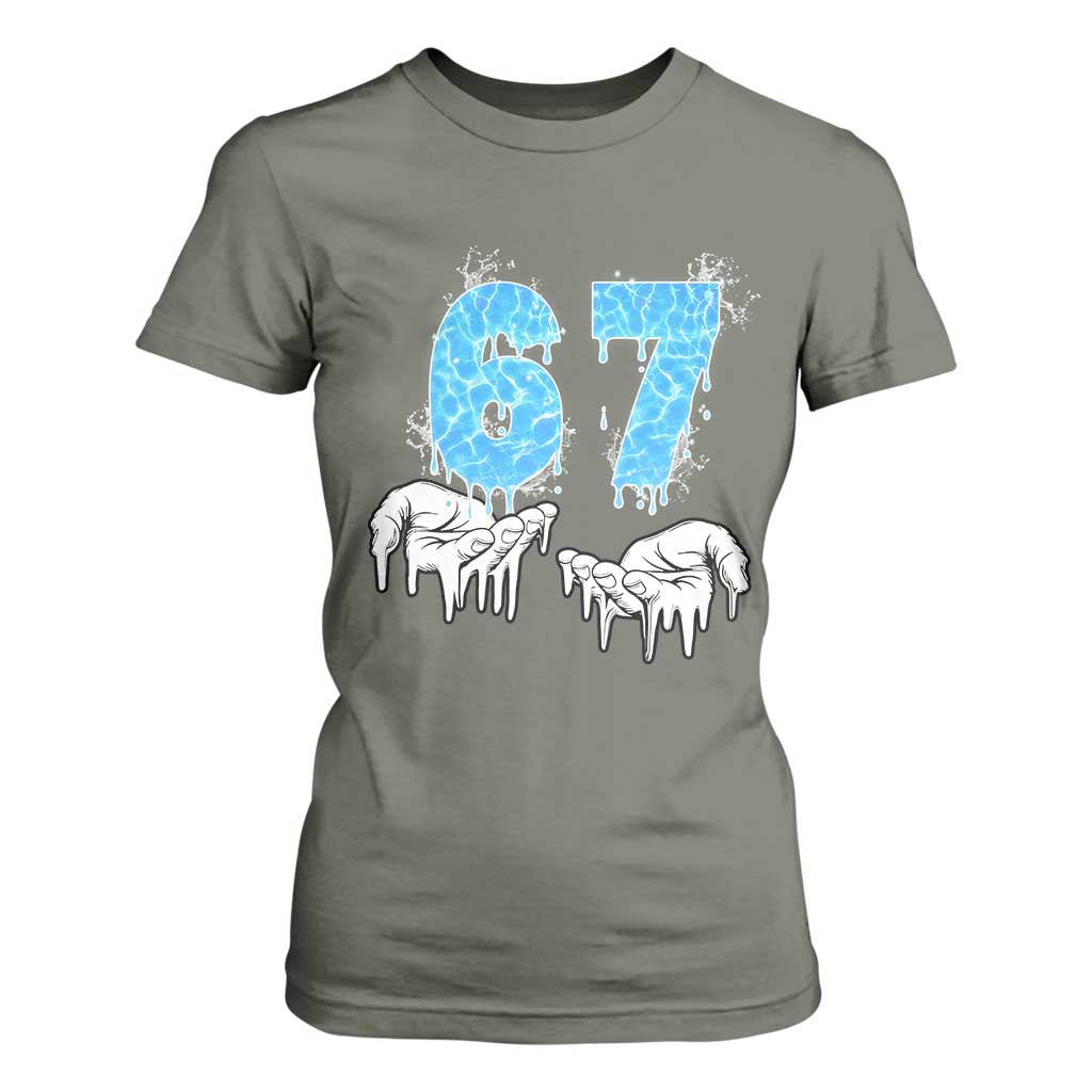Ocean Water Wave Effect Printed T Shirt For Women Six Seven Meme TS12 Military Green Print Your Wear