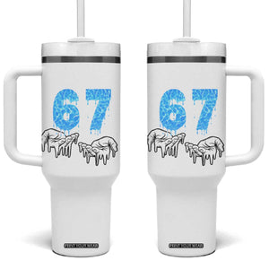 Ocean Water Wave Effect Printed Tumbler With Handle Six Seven Meme TS12 One Size: 40 oz White Print Your Wear