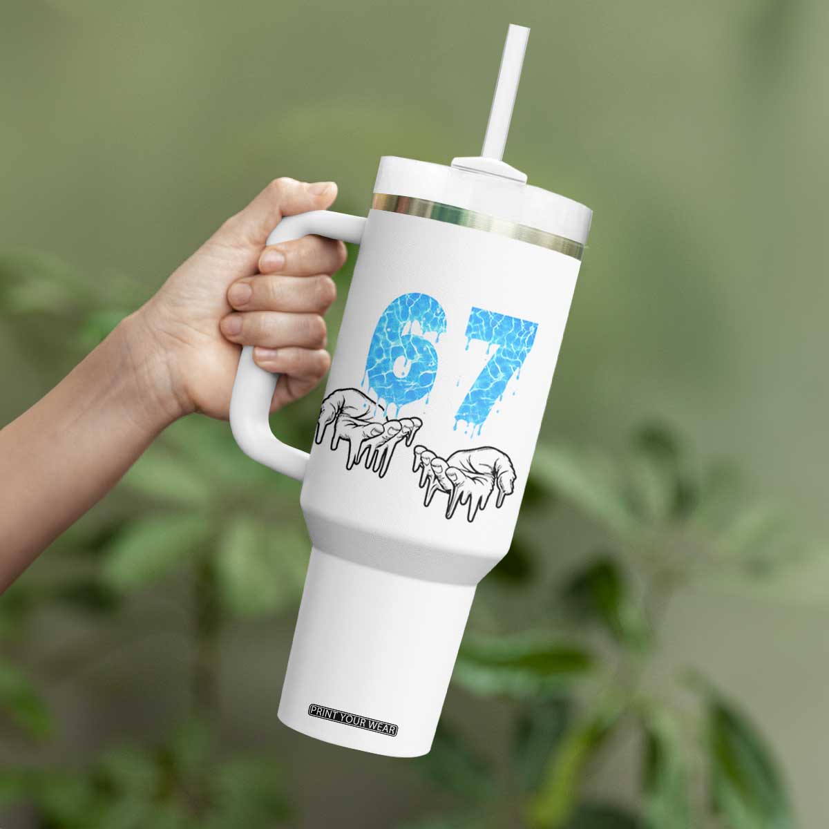 Ocean Water Wave Effect Printed Tumbler With Handle Six Seven Meme TS12 Print Your Wear