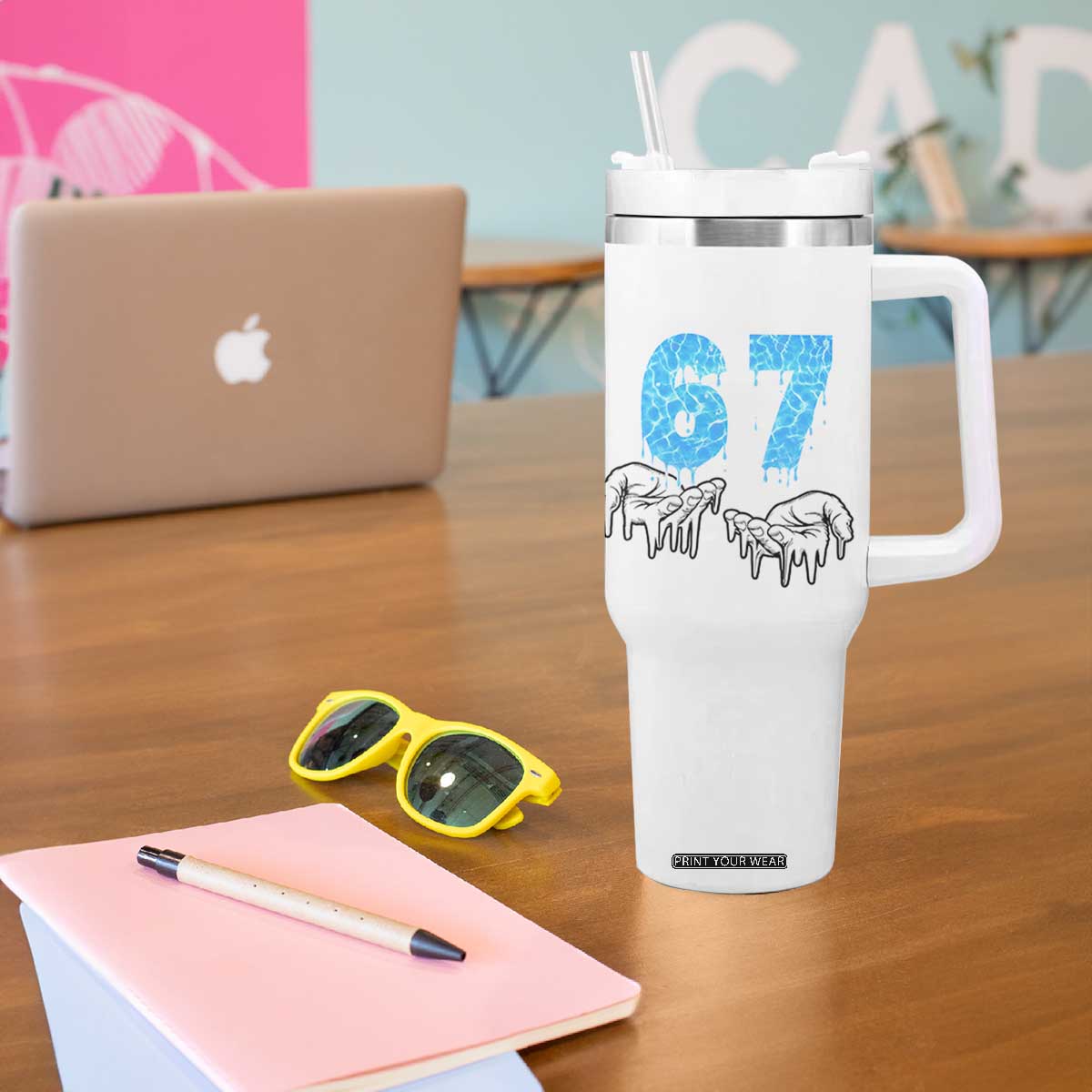 Ocean Water Wave Effect Printed Tumbler With Handle Six Seven Meme TS12 Print Your Wear