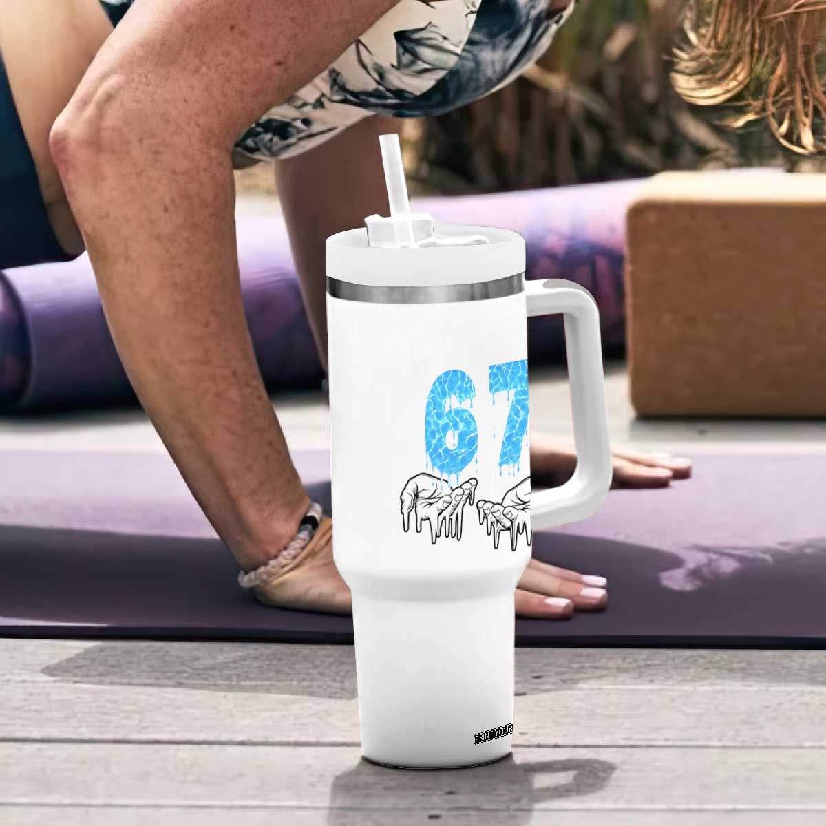 Ocean Water Wave Effect Printed Tumbler With Handle Six Seven Meme TS12 Print Your Wear
