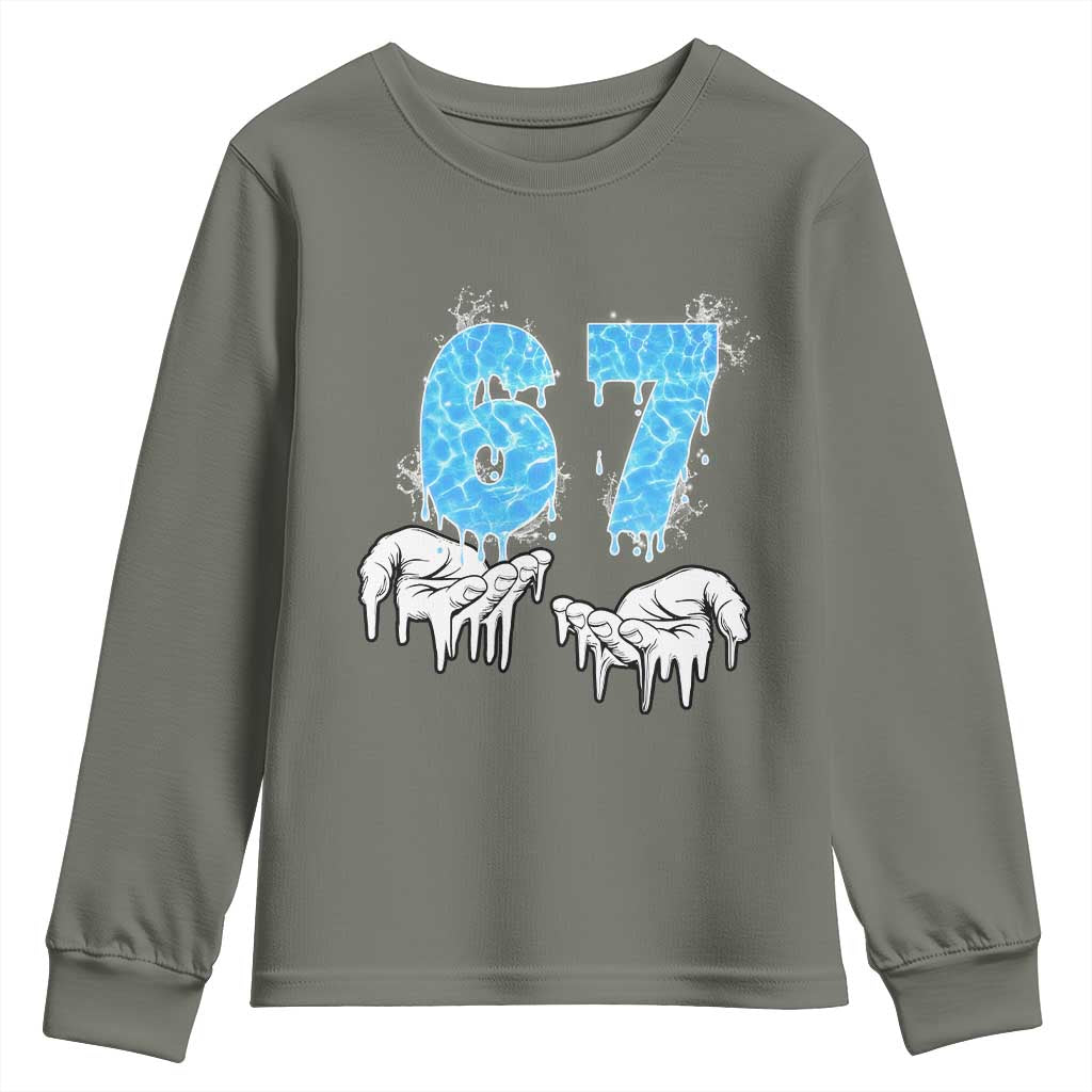 Ocean Water Wave Effect Printed Youth Sweatshirt Six Seven Meme TS12 Military Green Print Your Wear