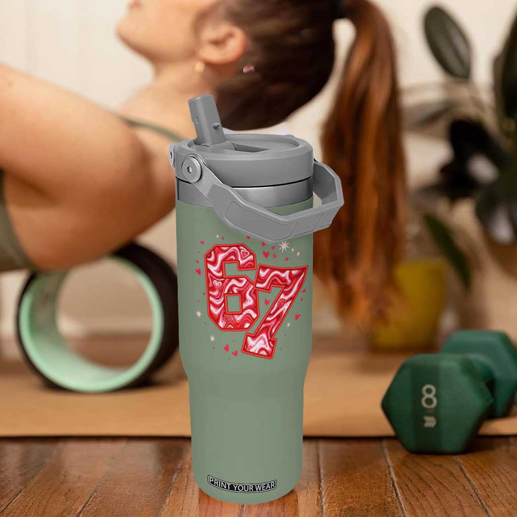 Glitch Swirl Effect Printed Six Seven Meme Flip Straw Tumbler Valentines Day Gift TS12 One Size: 30 oz Moss Green Print Your Wear