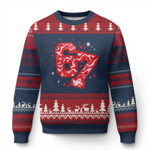 Glitch Swirl Effect Printed Six Seven Meme Ugly Christmas Sweater Valentines Day Gift TS12 Navy Red Print Your Wear
