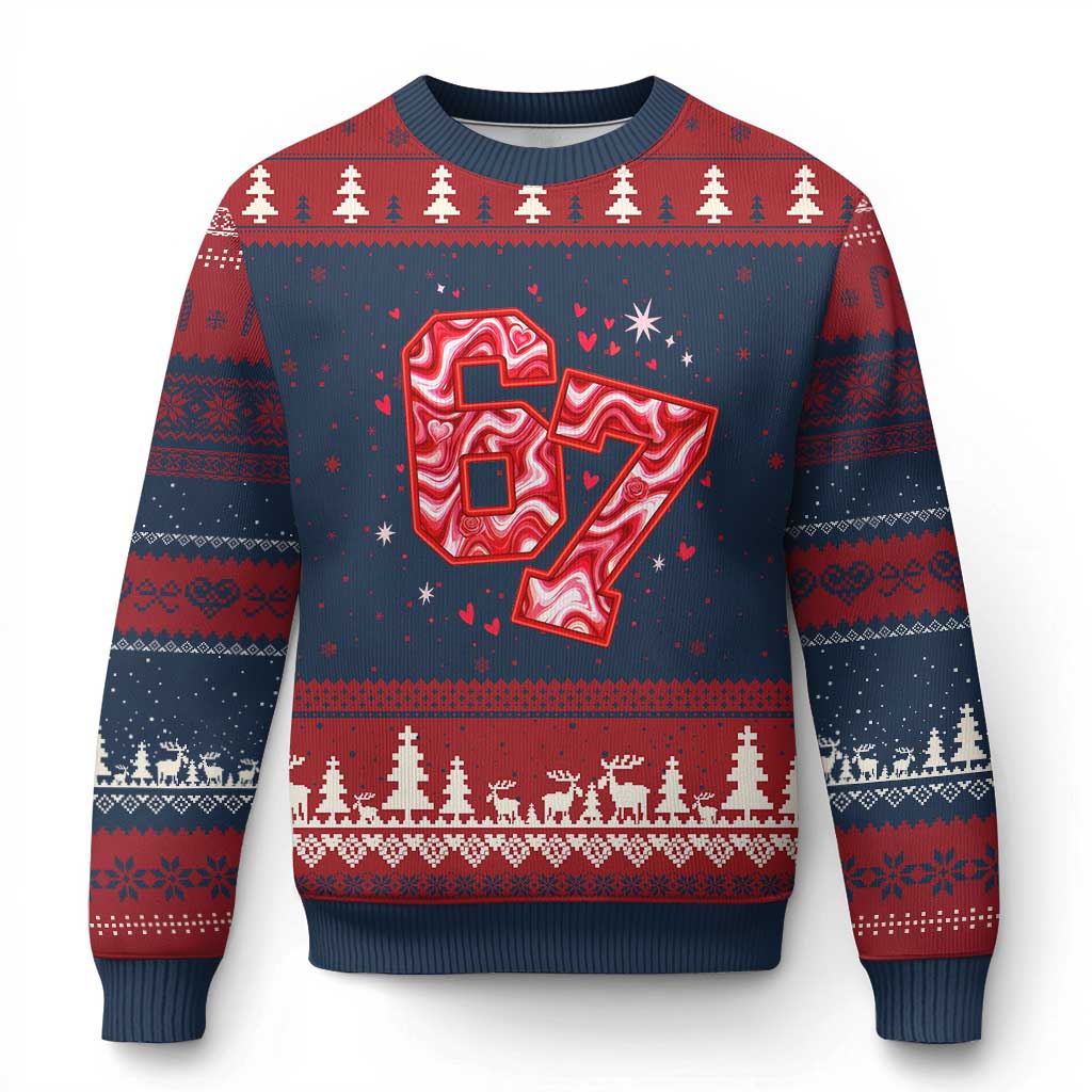 Glitch Swirl Effect Printed Six Seven Meme Ugly Christmas Sweater Valentines Day Gift TS12 Navy Red Print Your Wear