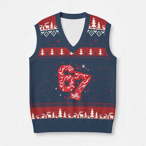 Glitch Swirl Effect Printed Six Seven Meme V-Neck Knit Sweater Vest Valentines Day Gift TS12 Navy Red Print Your Wear