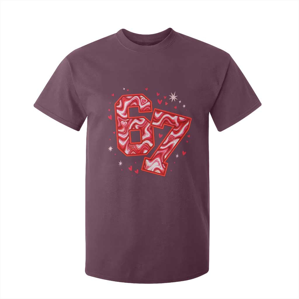 Glitch Swirl Effect Printed Six Seven Meme T Shirt For Kid Valentines Day Gift TS12 Maroon Print Your Wear