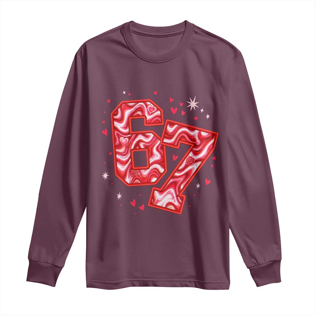 Glitch Swirl Effect Printed Six Seven Meme Long Sleeve Shirt Valentines Day Gift TS12 Maroon Print Your Wear
