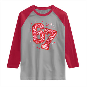 Glitch Swirl Effect Printed Six Seven Meme Raglan Shirt Valentines Day Gift TS12 Sport Gray Red Print Your Wear
