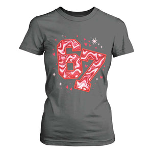 Glitch Swirl Effect Printed Six Seven Meme T Shirt For Women Valentines Day Gift TS12 Dark Heather Print Your Wear