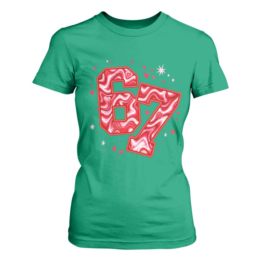 Glitch Swirl Effect Printed Six Seven Meme T Shirt For Women Valentines Day Gift TS12 Irish Green Print Your Wear