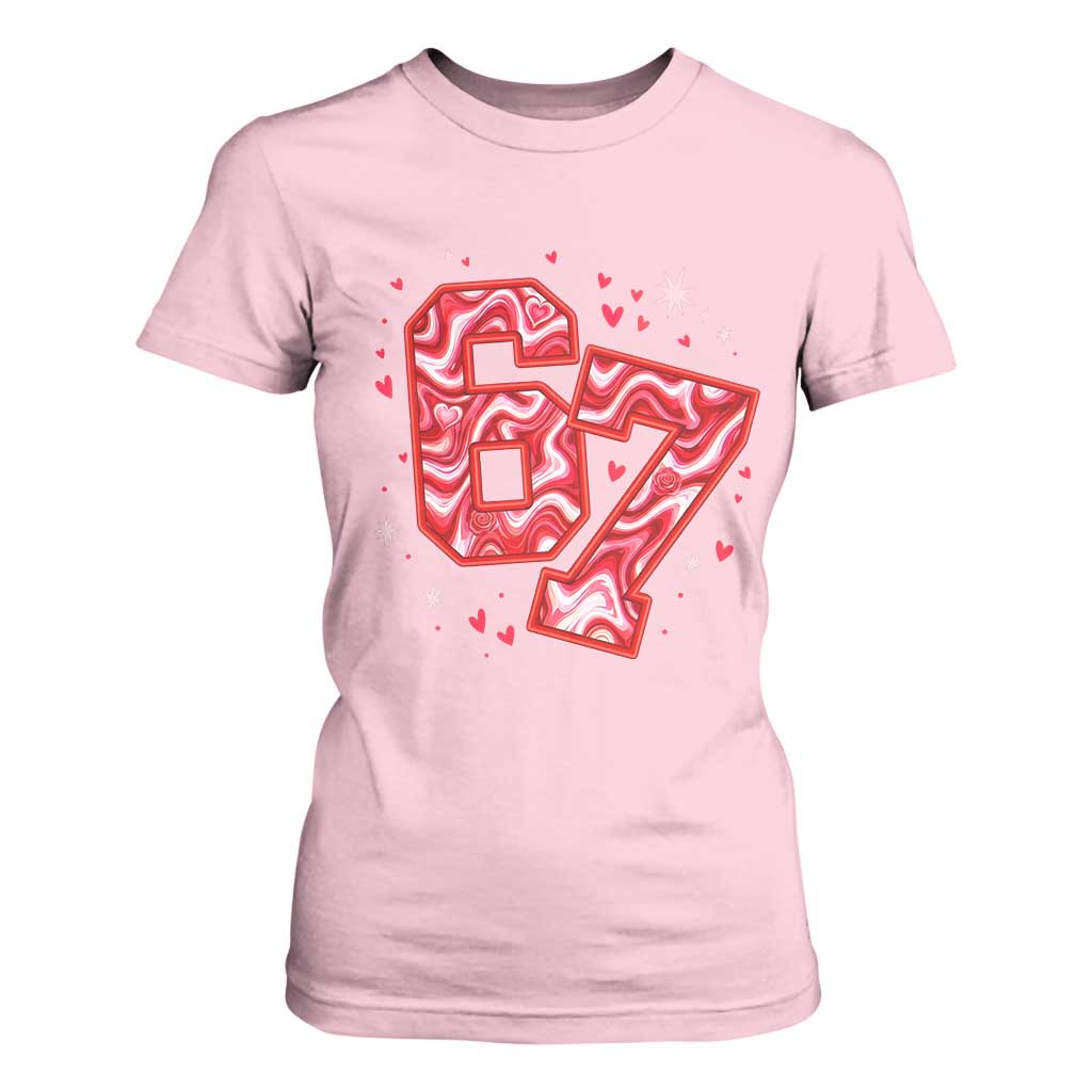 Glitch Swirl Effect Printed Six Seven Meme T Shirt For Women Valentines Day Gift TS12 Light Pink Print Your Wear