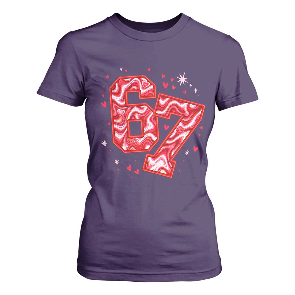 Glitch Swirl Effect Printed Six Seven Meme T Shirt For Women Valentines Day Gift TS12 Purple Print Your Wear